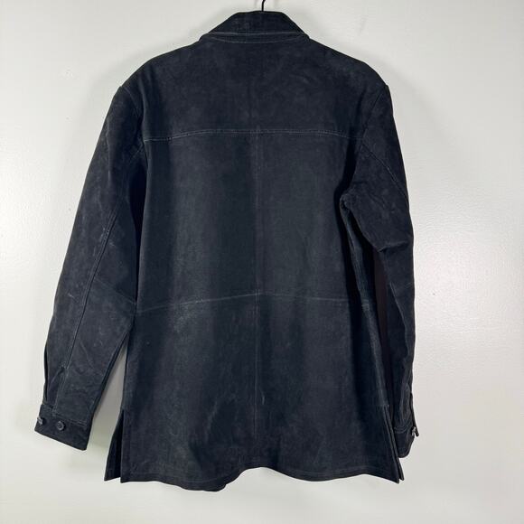 Vintage Dialogue Women's Black 100% Suede Leather Collared Button Front Jacket M - Picture 3 of 5